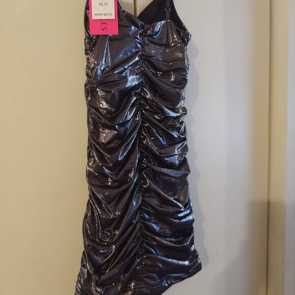 METALLIC  RUCHED MINI DRESS FOR GIRLS NWT - Picture 6 of 7